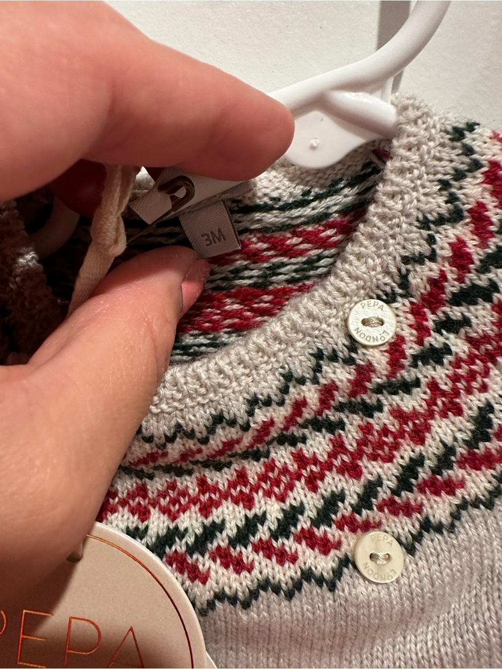 Baby Knit Two-Piece Set in Light Gray with Fair Isle Yoke - Picture 5 of 5